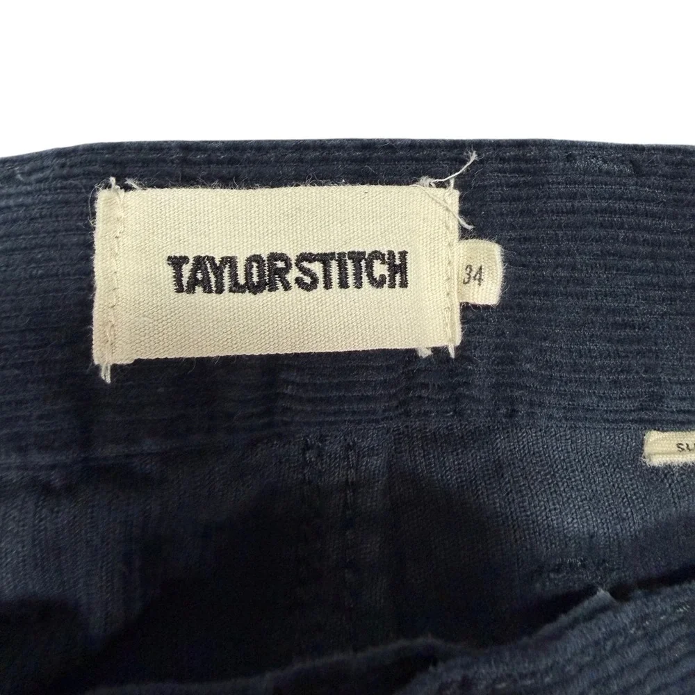 Taylor Stitch Carnegie Pants Mens Sz 34 (33) X 32 Slim Corduroy Navy Blue Dark